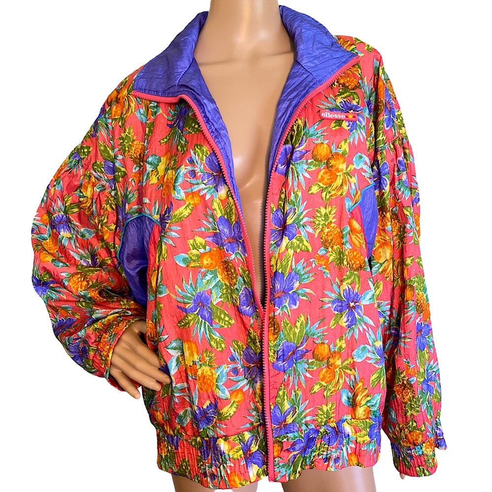 VINTAGE RARE ELLESSE TROPICAL FRUIT & FLORAL WINDBREAKER JACKET